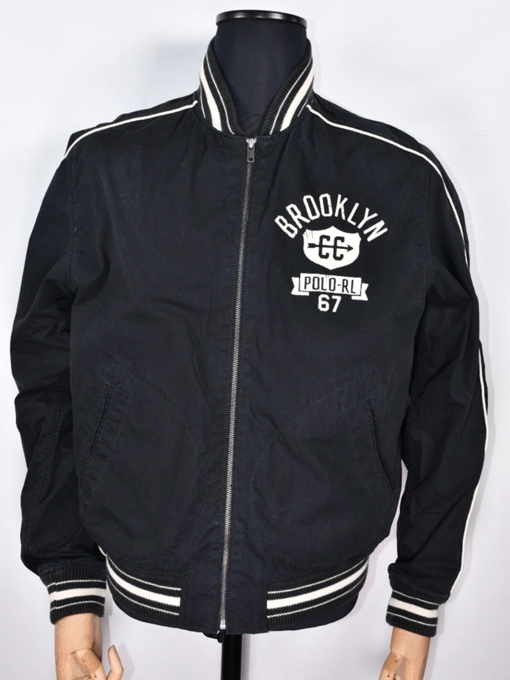 Vintage Ralph Lauren Black & White Brooklyn Varsity Jacket